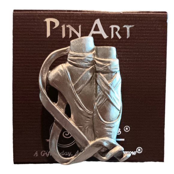 Ballerina Slippers Brooch Pewter Vintage Spoontiques 1990s Made in USA - Picture 1 of 5